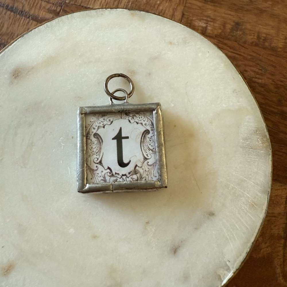 Silver Initial 'T' / Crown Pendant Charm